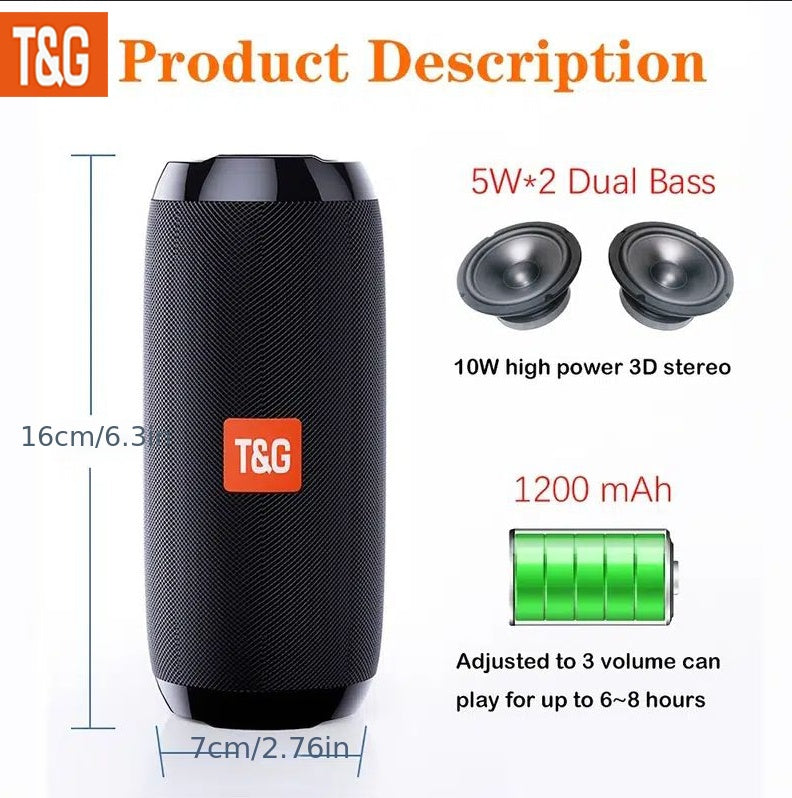 TG117 Portable Wireless Speaker, TWS Stereo, Built - In Mic For Calls - FM Radio, TF Card, USB Playback