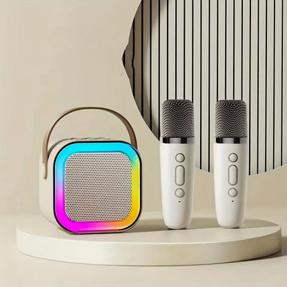 Set of 3 Portable Mini Karaoke Machines Featuring 2 Wireless Microphones - Rechargeable Via USB, Wireless Speaker Ideal for Birthday Celebrations