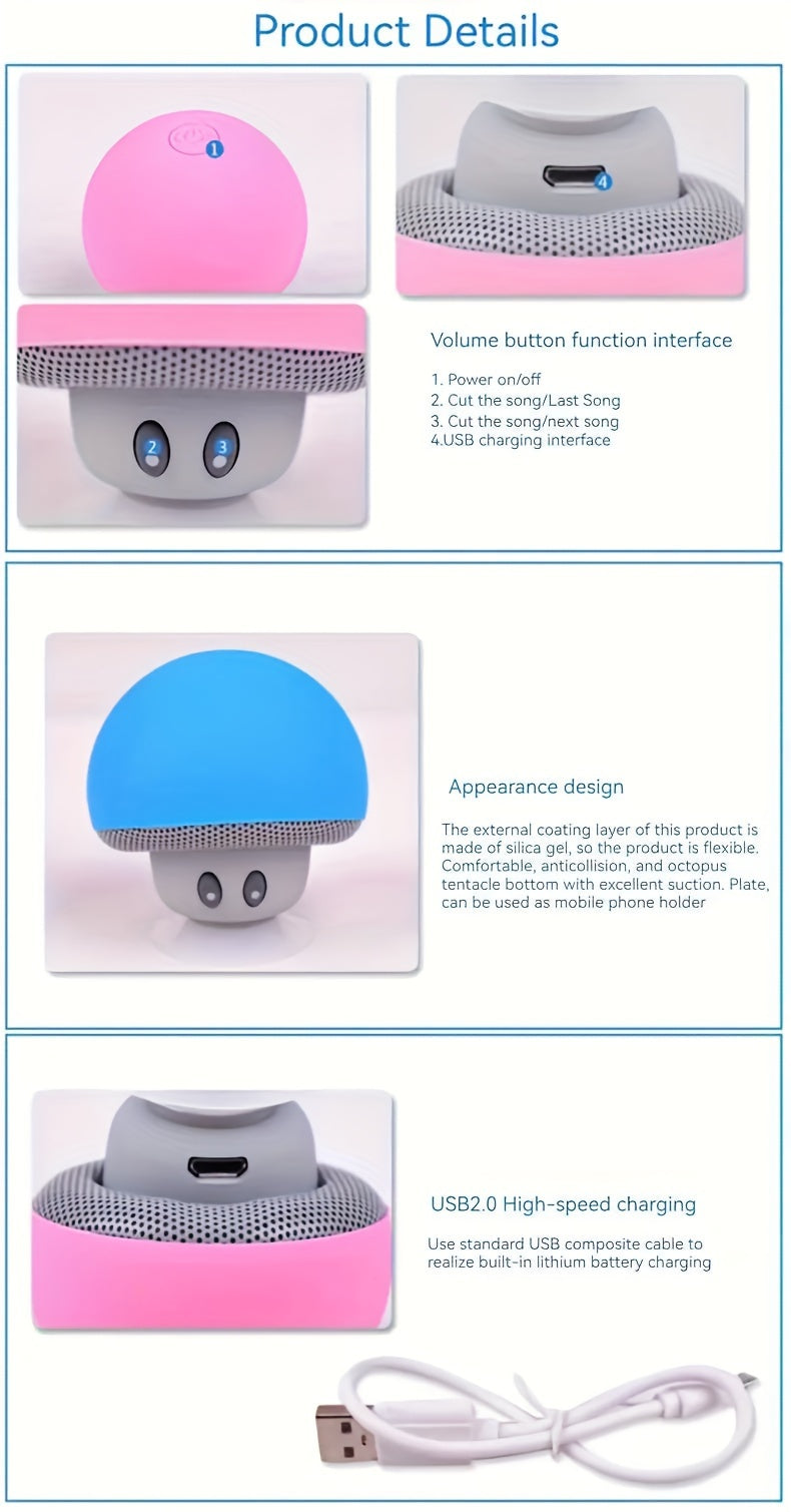 1pc Cartoon Mushroom Portable Wireless Speaker - Portable Bluetooth Speakers with Phone Holder, Suction Cup Design, Mini and Delicate