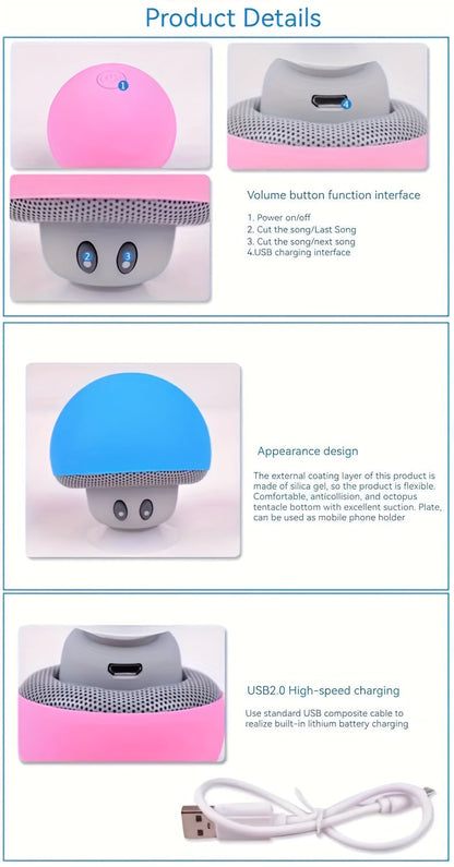 1pc Cartoon Mushroom Portable Wireless Speaker - Portable Bluetooth Speakers with Phone Holder, Suction Cup Design, Mini and Delicate