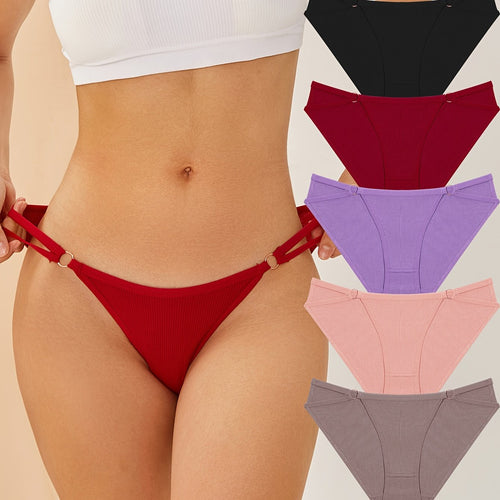 5 Pcs Comfy Seamless Solid Color Briefs - Soft Breathable Stretchy Knit Fabric, Cotton Lingerie
