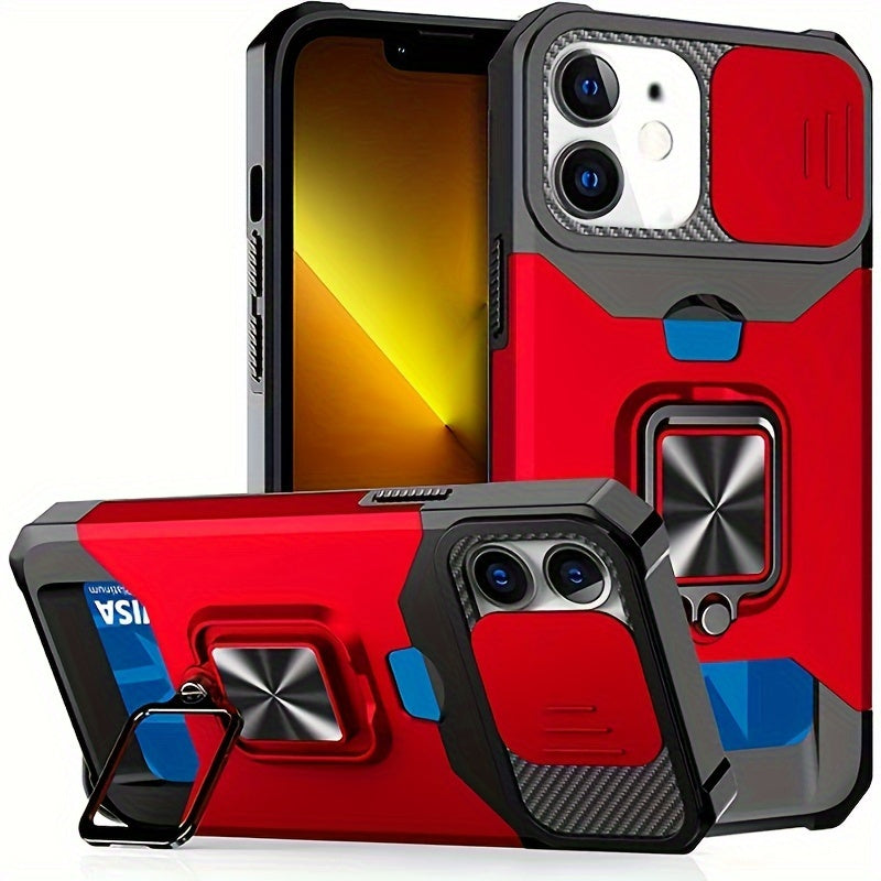 Shockproof Hard Phone Case With Metal Stand And Card Slot